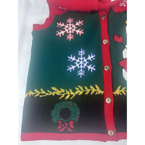 Christmas Sweater Vest Teacher Cottagecore Snowman Snowflake Wreath Large - Picture 10 of 10